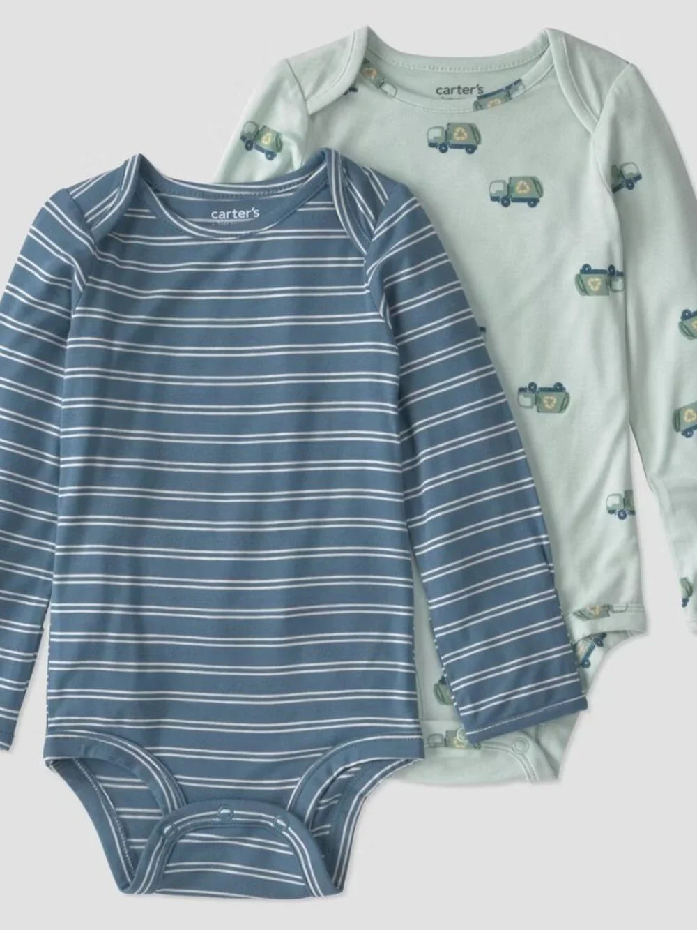 Carter’s Just One You 2pc Green Truck/Blue Stripe Long Sleeve Bodysuits NWT
